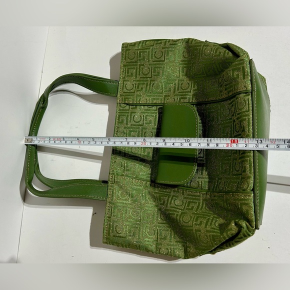 Liz Claiborne Vintage Handbag Satchel Shoulder Bag Purse Pocket Green with Gold - Picture 15 of 16